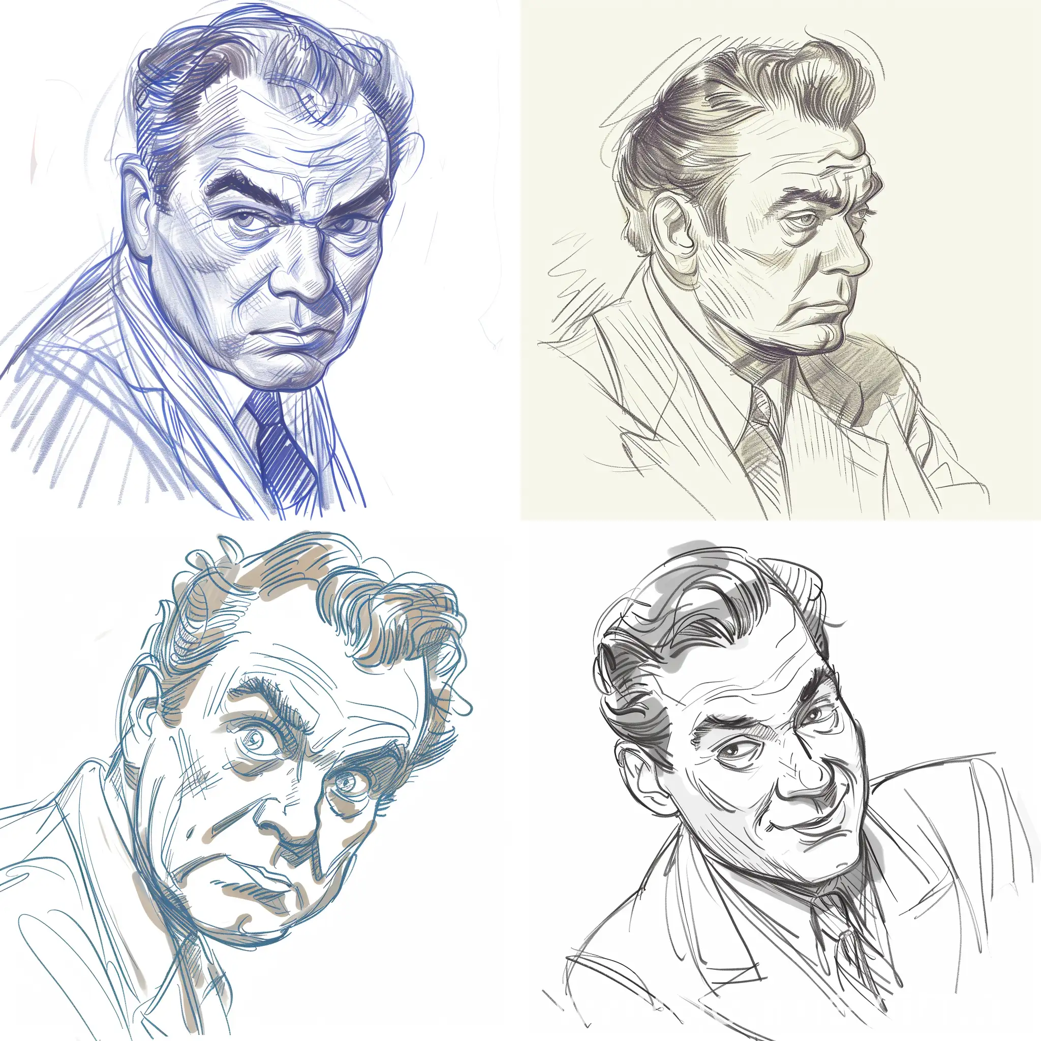Simple rough 2d sketch art drawing of the actor Edward G. Robinson, dynamic angle, done in a simple 2d art style