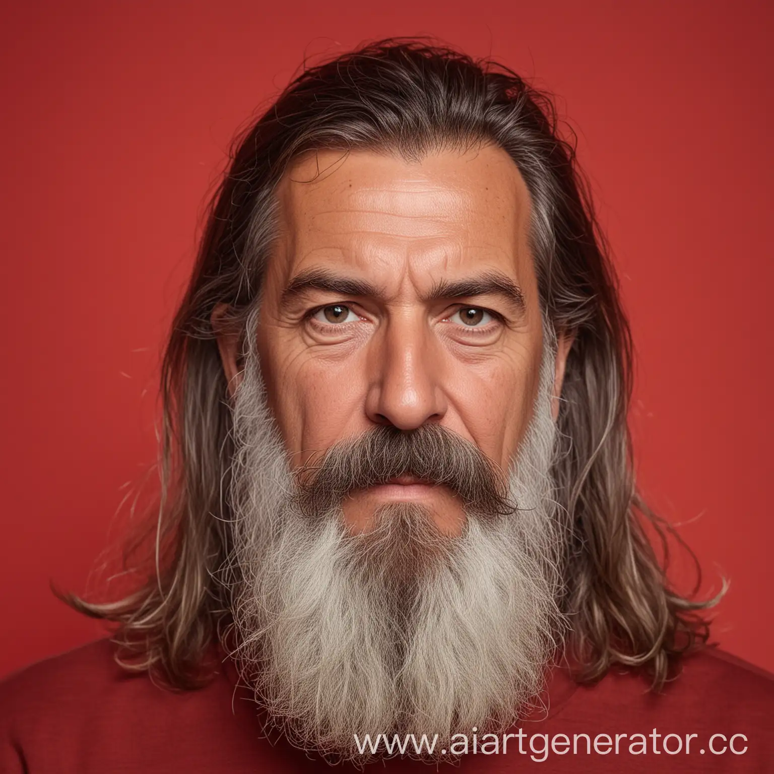 Mature-Man-with-Distinctive-Facial-Hair-on-Vibrant-Red-Background