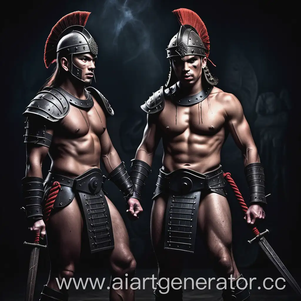 Ancient-Warriors-in-BDSM-Style-Against-Dark-Background