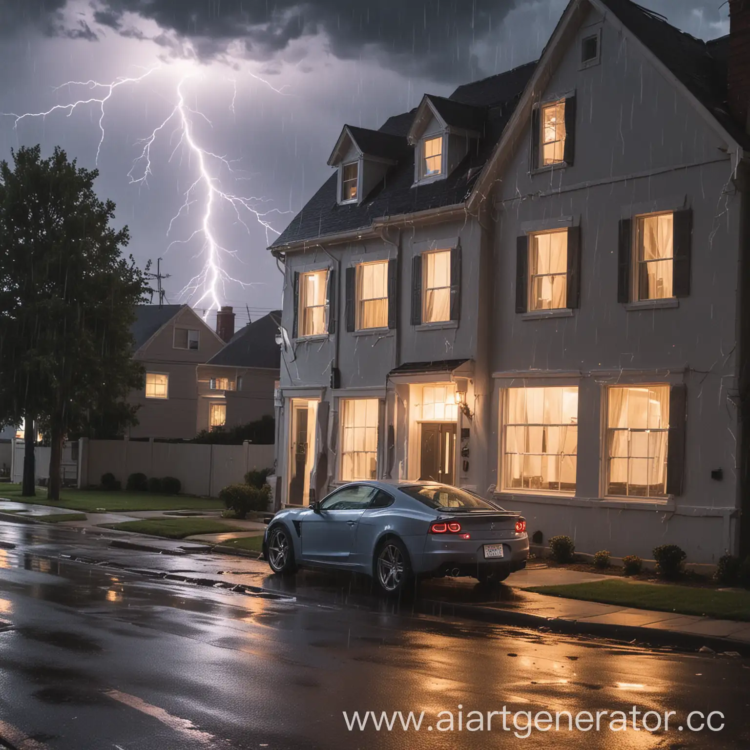 Man-Counting-Bills-by-Expensive-Car-under-Lightning-Strike