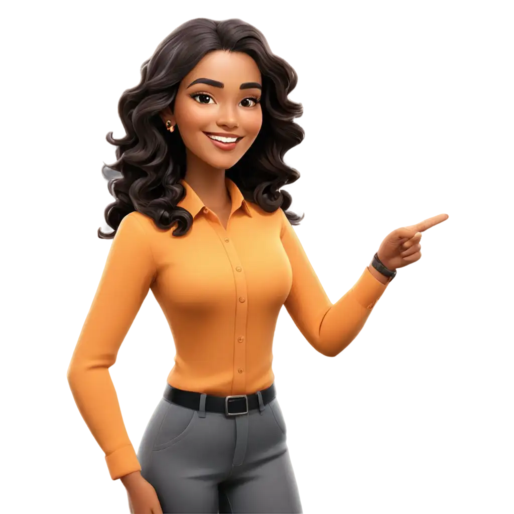 cute Stylish cartoon of a beautiful Indian businesswoman with middle long curly hair and glazes zoom in picture