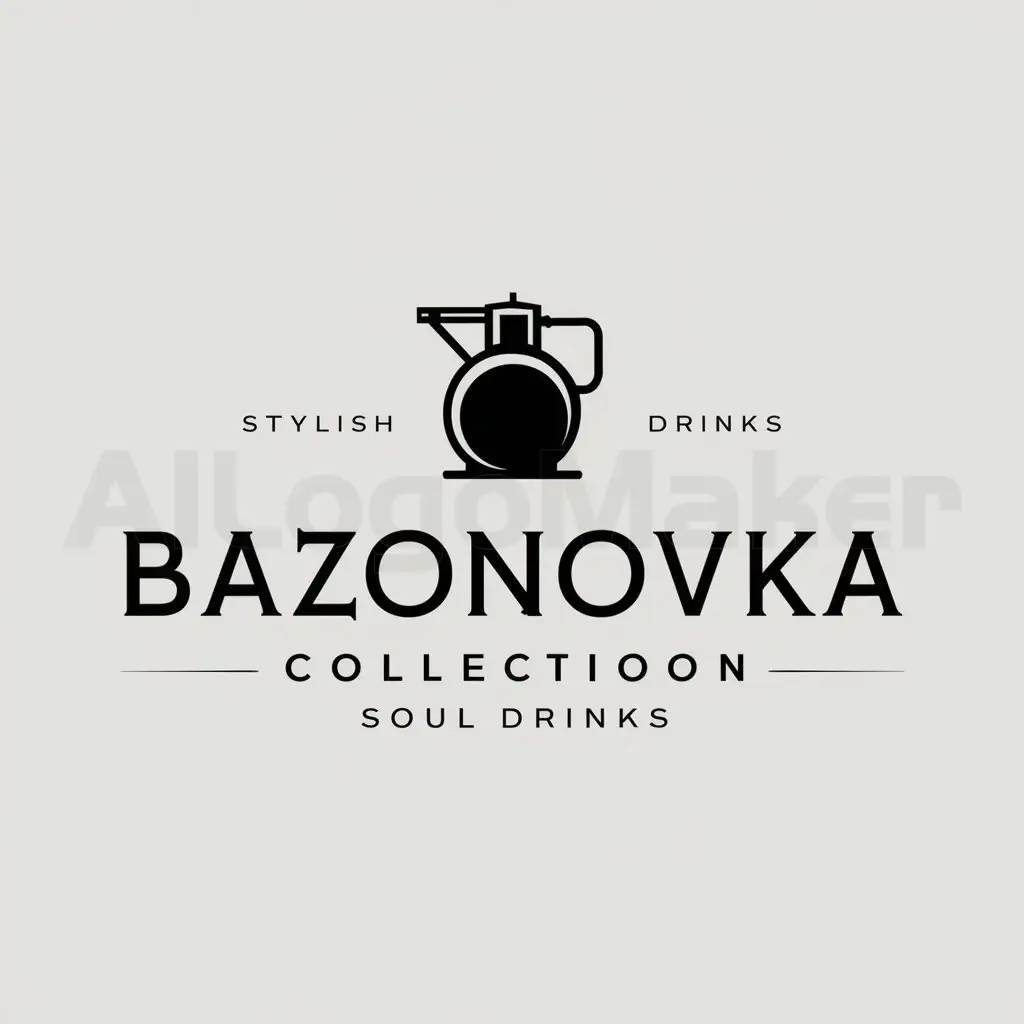 a logo design,with the text "BAZONOVKA collection of soulful drinks", main symbol:stylish moonshine apparatus,Moderate,be used in Retail industry,clear background