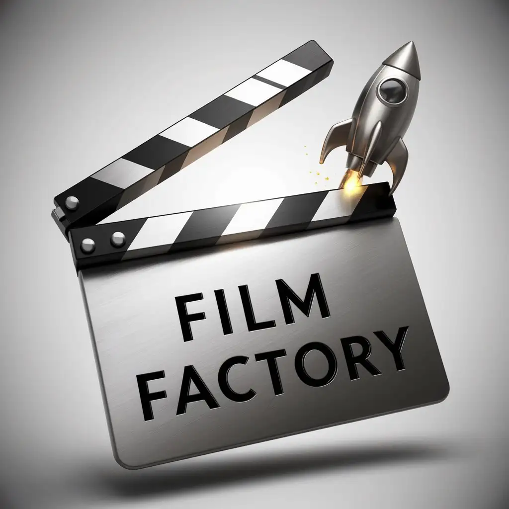 un logo de boite de production de film avec un clap de cinéma et une fusée