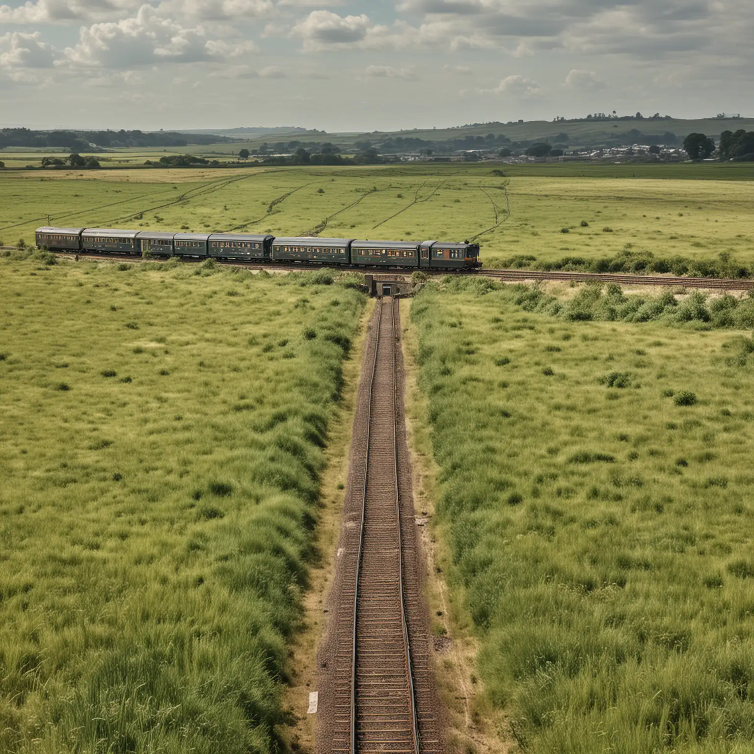 Victorian Train Traveling Through Grass Field