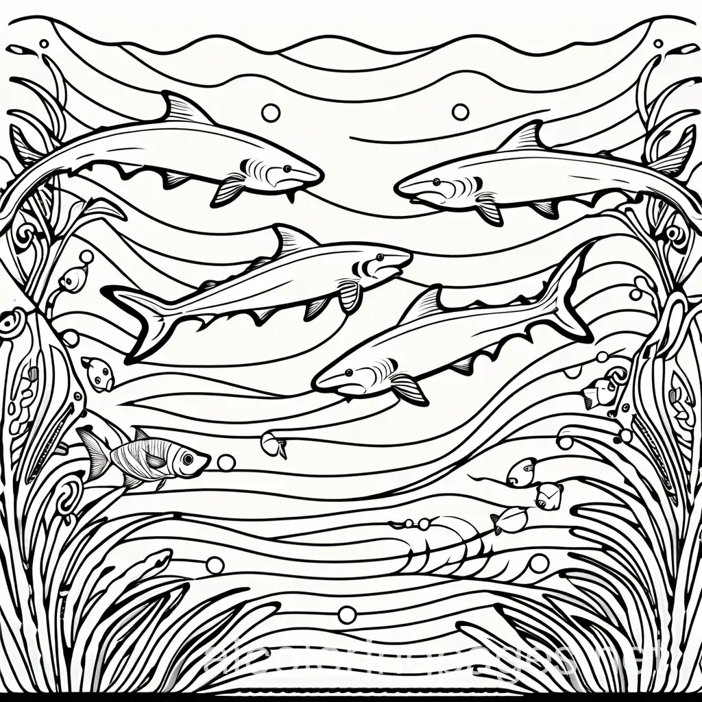 a fish and shark Coloring Page, white, line , white background, Simplicity, Ample White Space. The background of the coloring page is plain white to make it easy for young children to color within the lines. The outlines of all the subjects . Suitable for colouring book , Coloring Page, black and white, line art, white background, Simplicity, Ample White Space. The background of the coloring page is plain white to make it easy for young children to color within the lines. The outlines of all the subjects are easy to distinguish, making it simple for kids to color without too much difficulty