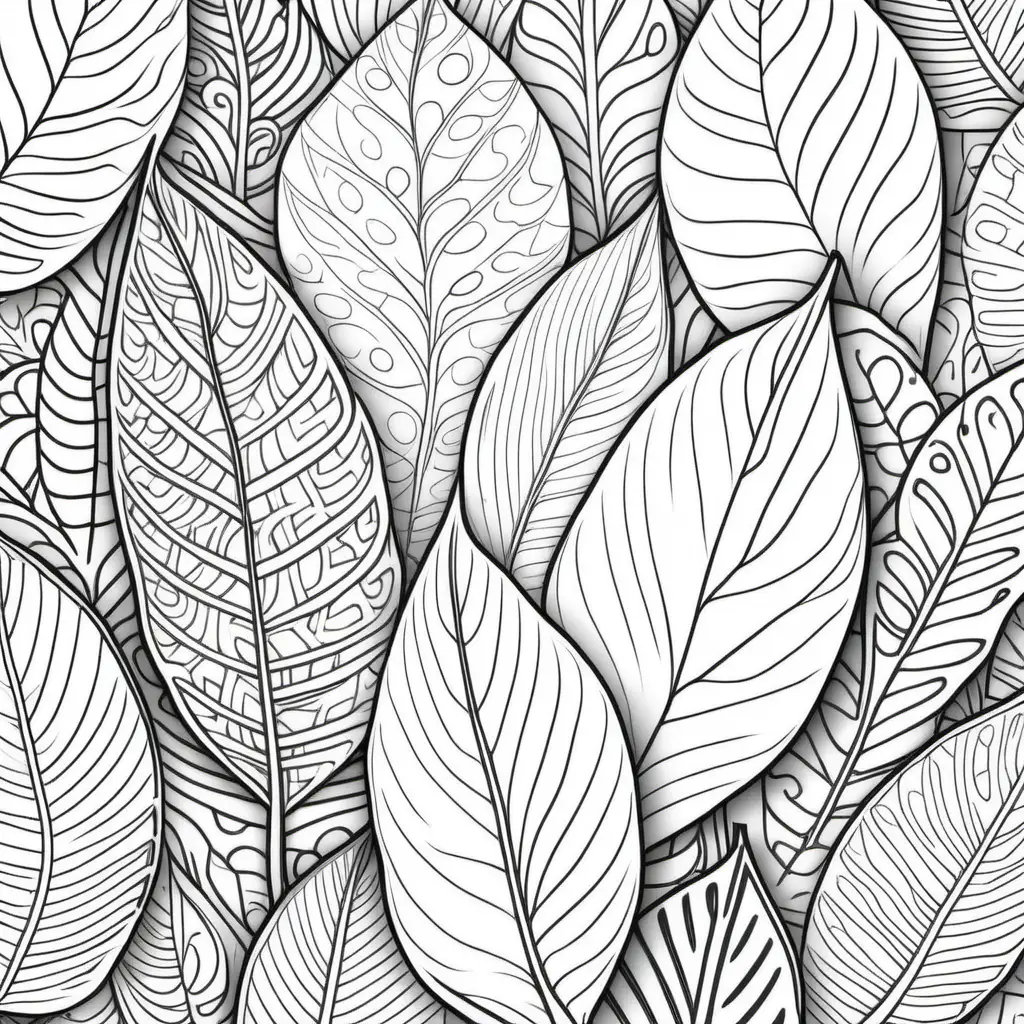 Repetitive Leaves Doodle Pattern Coloring Page