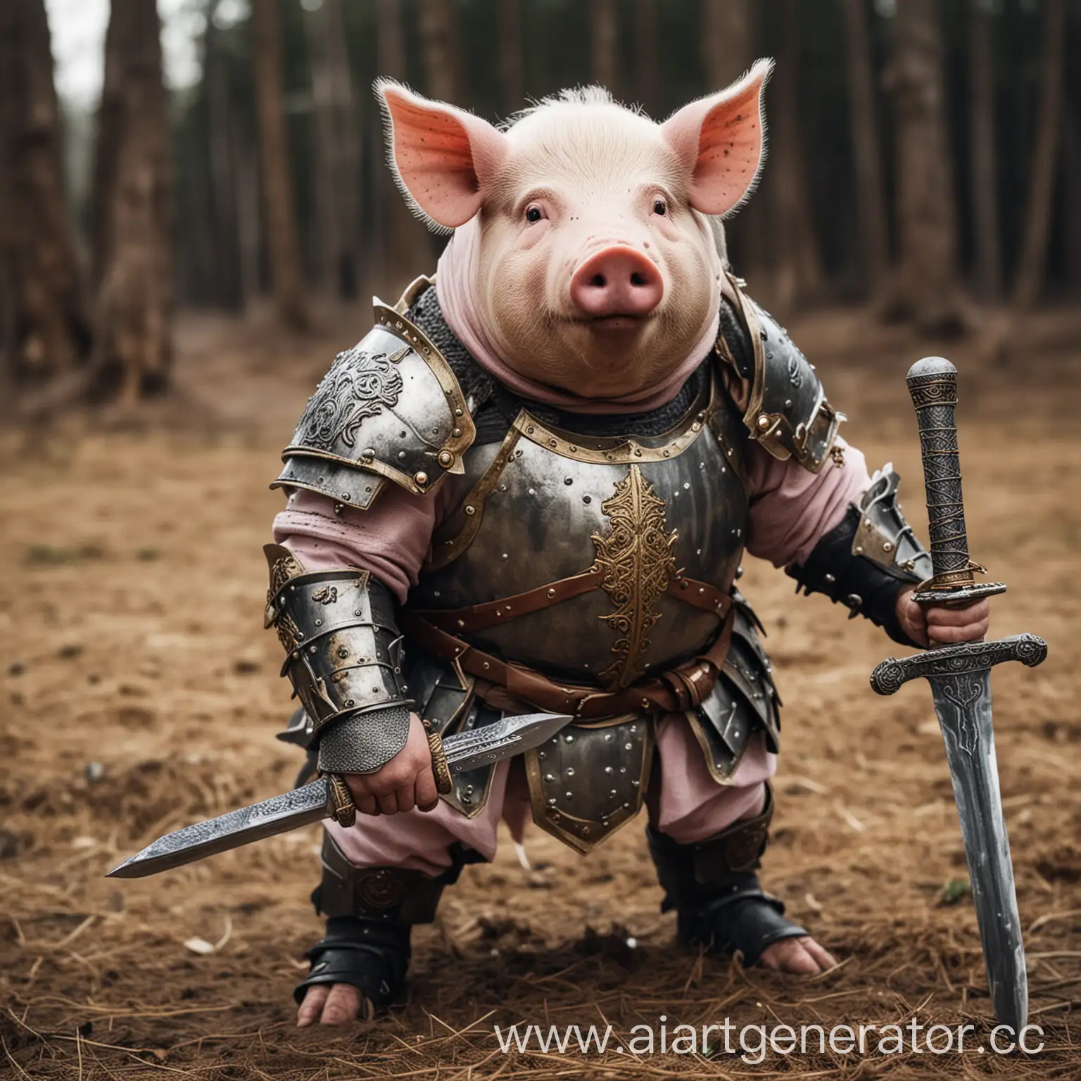 свин в доспехах с мечом готов к битве