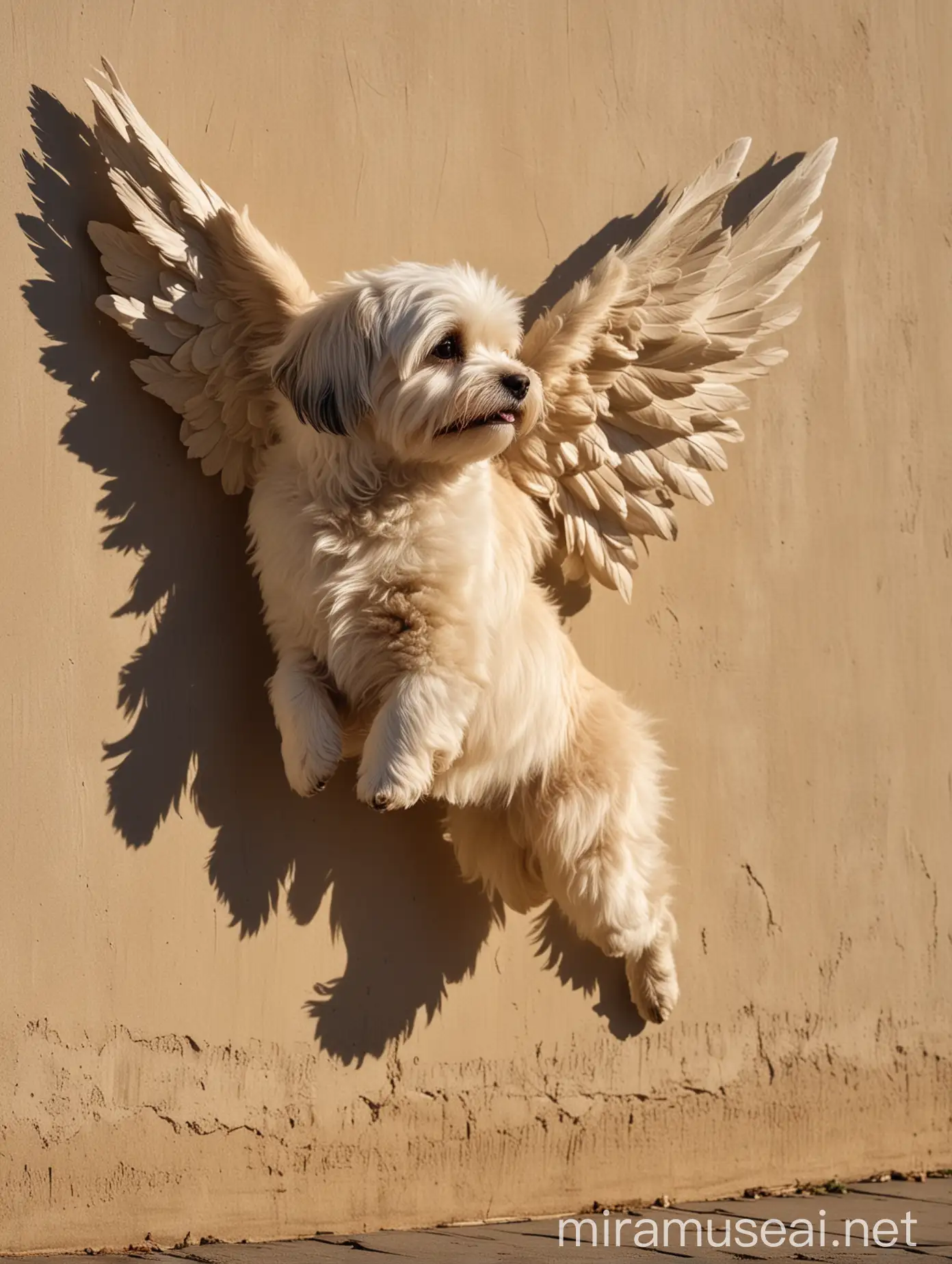 Peaceful Beige Havanese Dog with Angel Wings Shadow