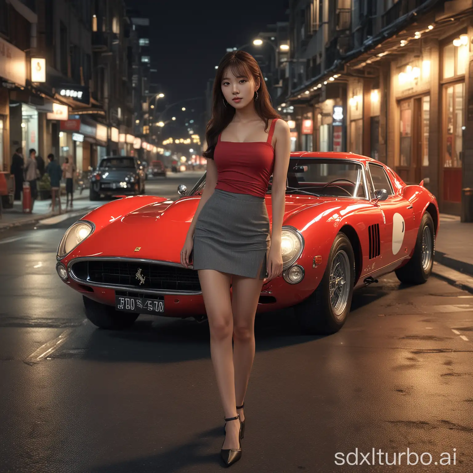 Korean-Girl-Posing-with-Ferrari-250-GTO-at-Night-in-Seoul