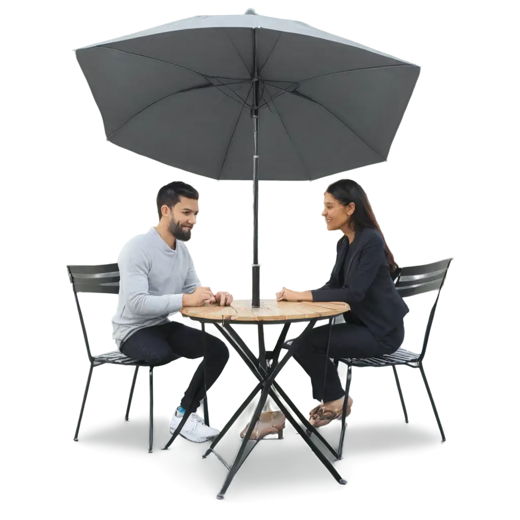 people sitting under Umbrella circular table

