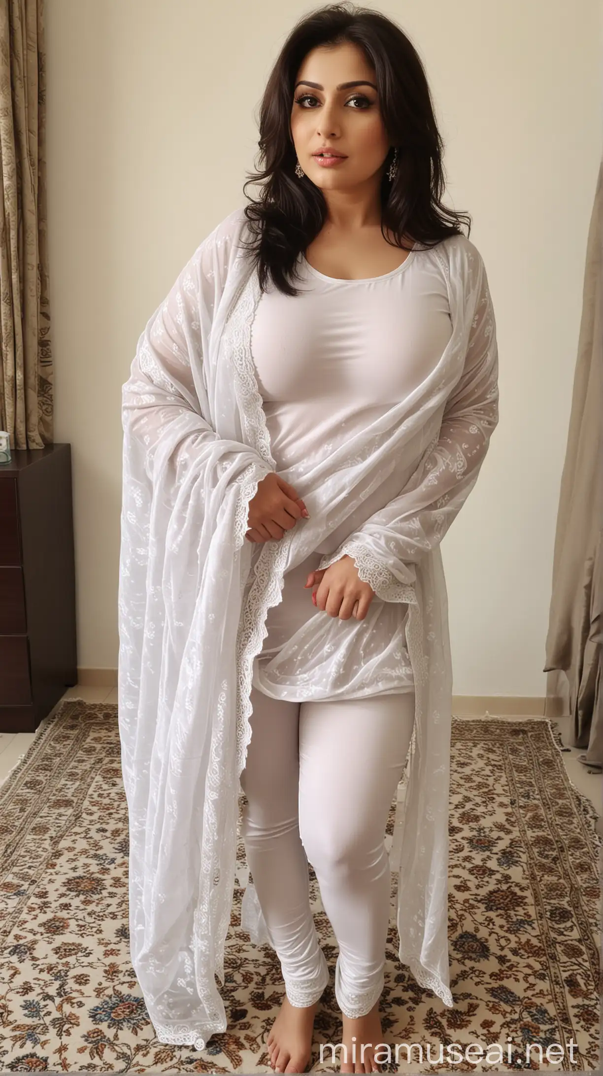 Sultry Pakistani Mistress with Alluring Curves in Cotton Dupatta Pose
