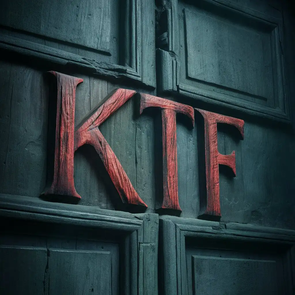 Engraved KTF Initials on Wooden Door