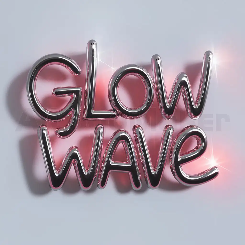 a logo design,with the text "GLOW WAVE", main symbol:Bubbly graffiti letters written in one line, chrome color with reddish lighting reflections, on white background hyper realistic 4k,Moderate,clear background
