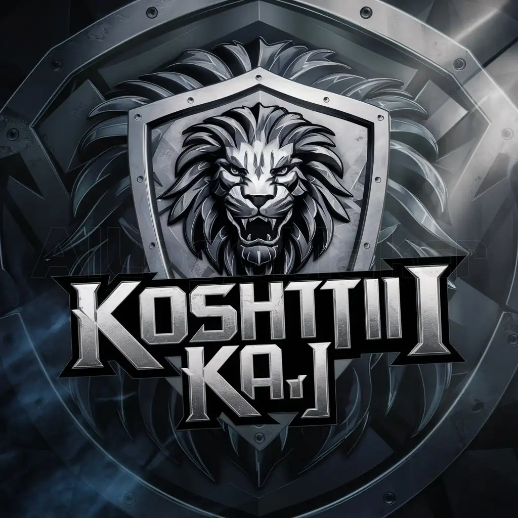 LOGO-Design-For-Koshtii-Kaj-Bold-Steel-Shield-with-Lion-Head-Emblem