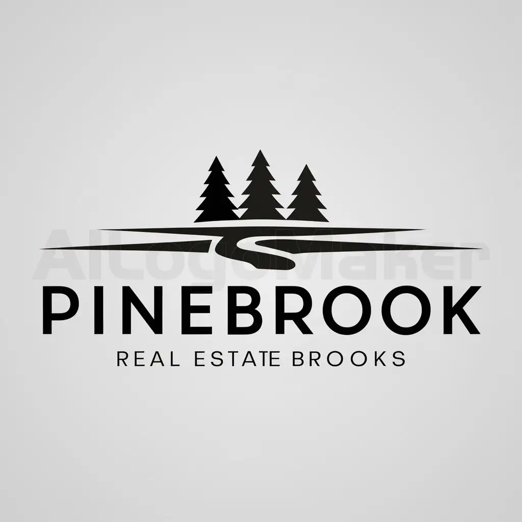 a logo design,with the text "Pinebrook", main symbol:Pines brook real estate houses,Moderate,be used in Real Estate industry,clear background