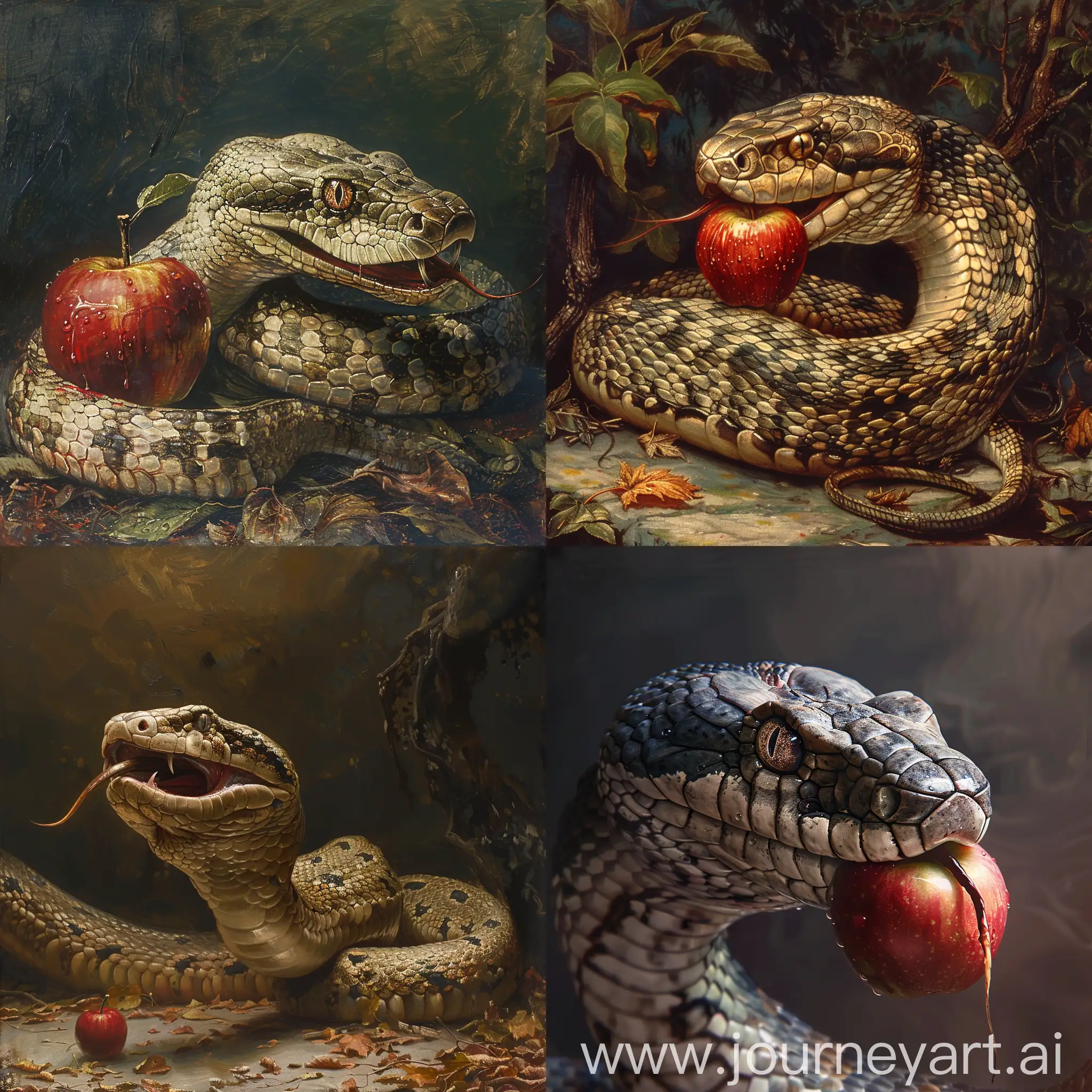 a large serpent eating an apple
