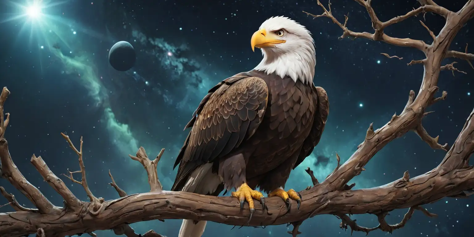 Bald Eagle Observing Vast Cryptocurrency Wealth in Deep Space