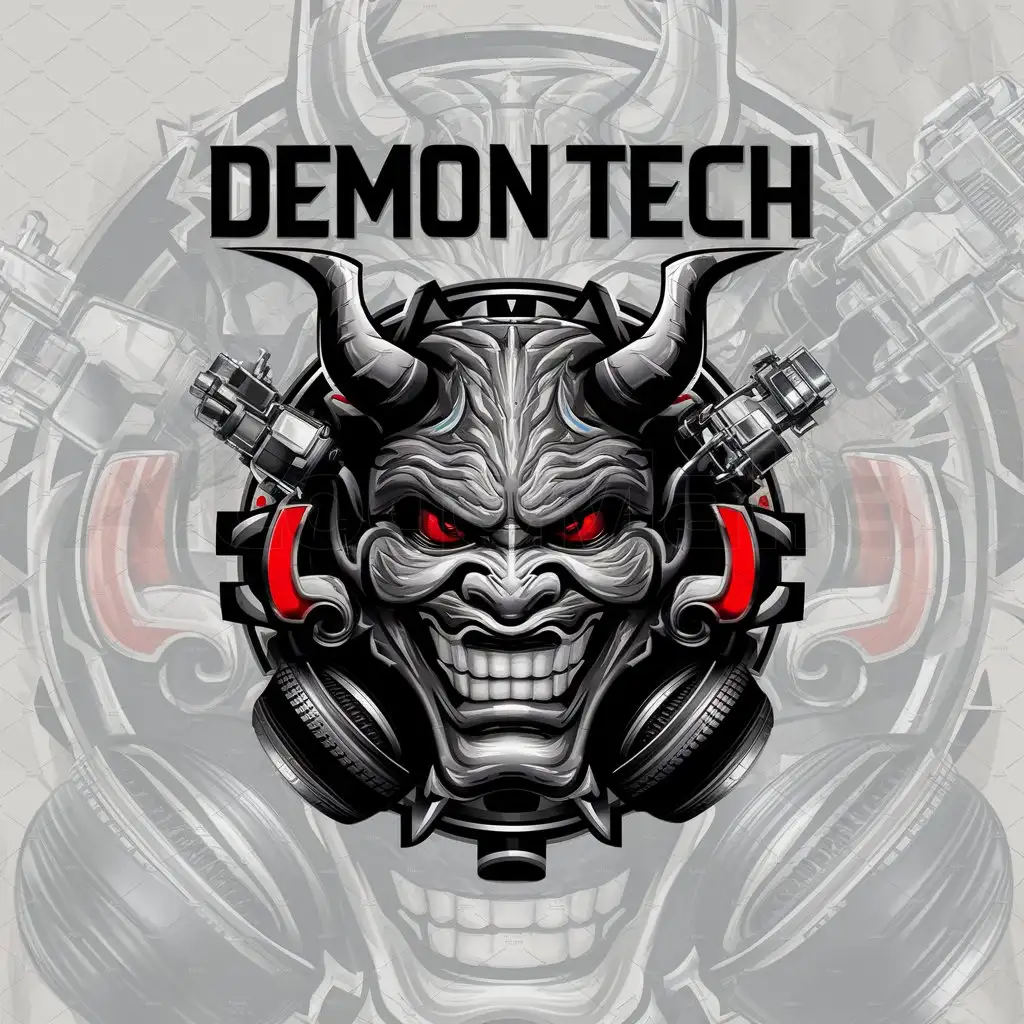 a logo design,with the text "Demon Tech", main symbol:oni,complex,be used in Automotive industry,clear background
