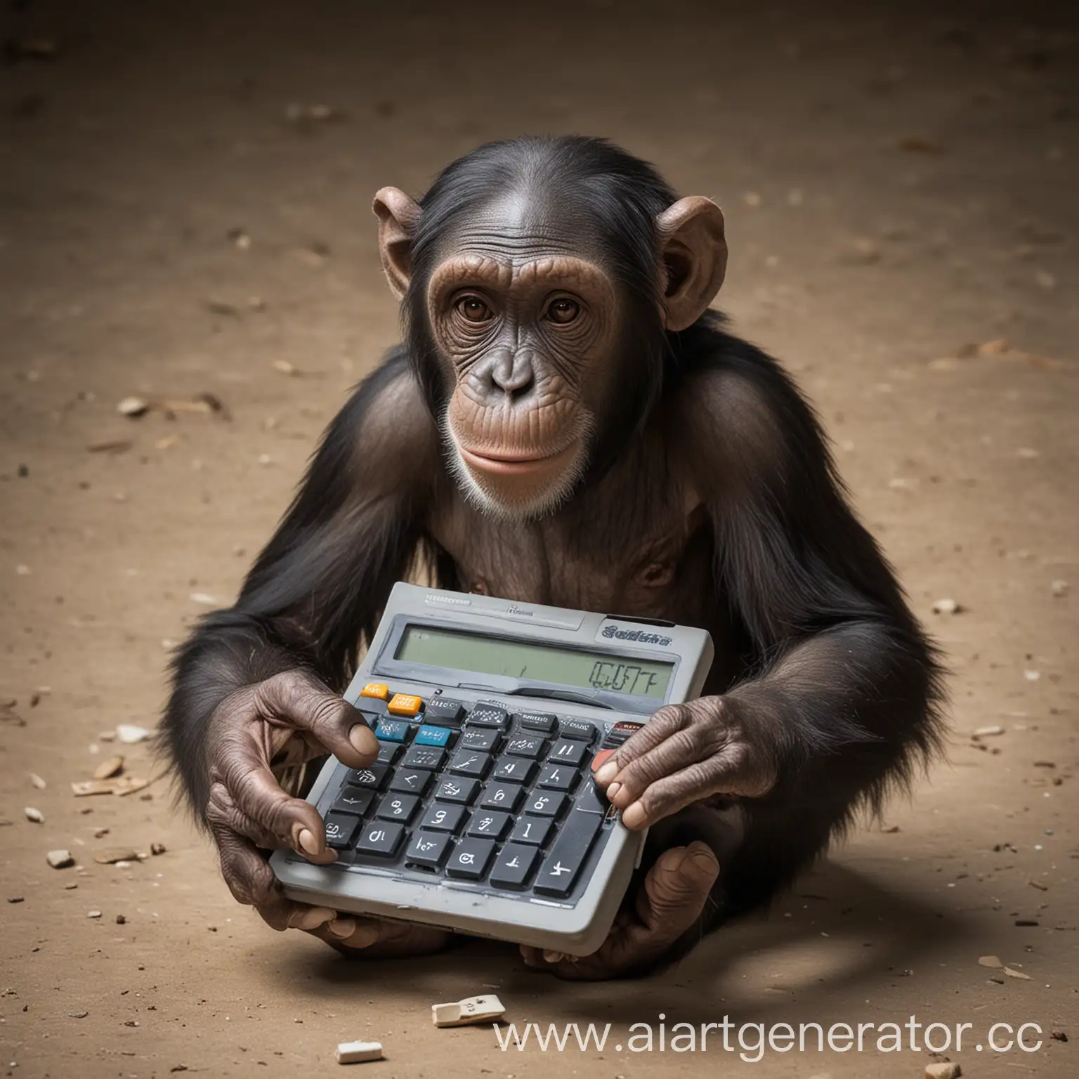 Шимпанзе делает сальто с калькулятором в руках