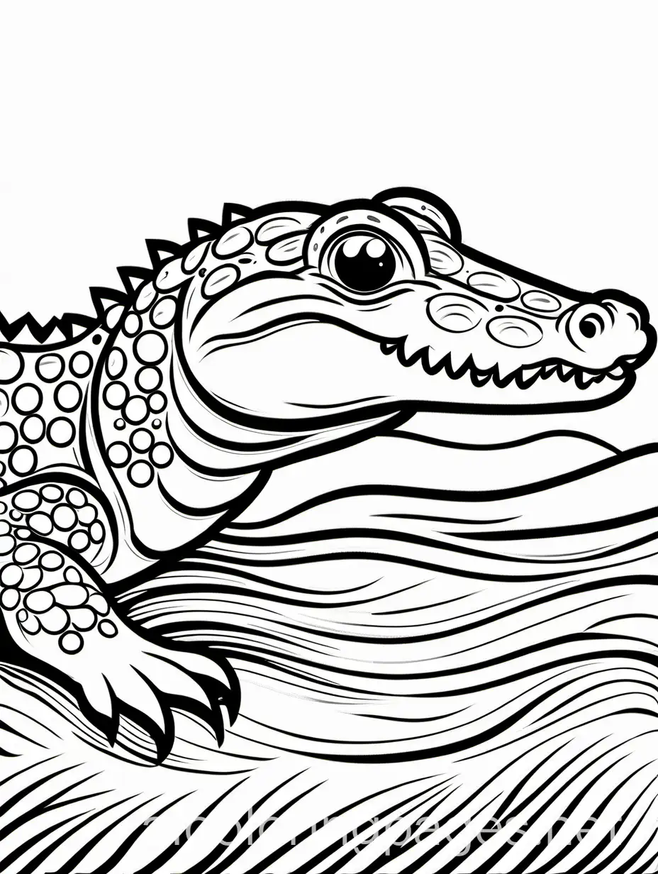 baby crocodile

, Coloring Page, black and white, line art, white background, Simplicity, Ample White Space. The background of the coloring page is plain white to make it easy for young children to color within the lines. The outlines of all the subjects are easy to distinguish, making it simple for kids to color without too much difficulty