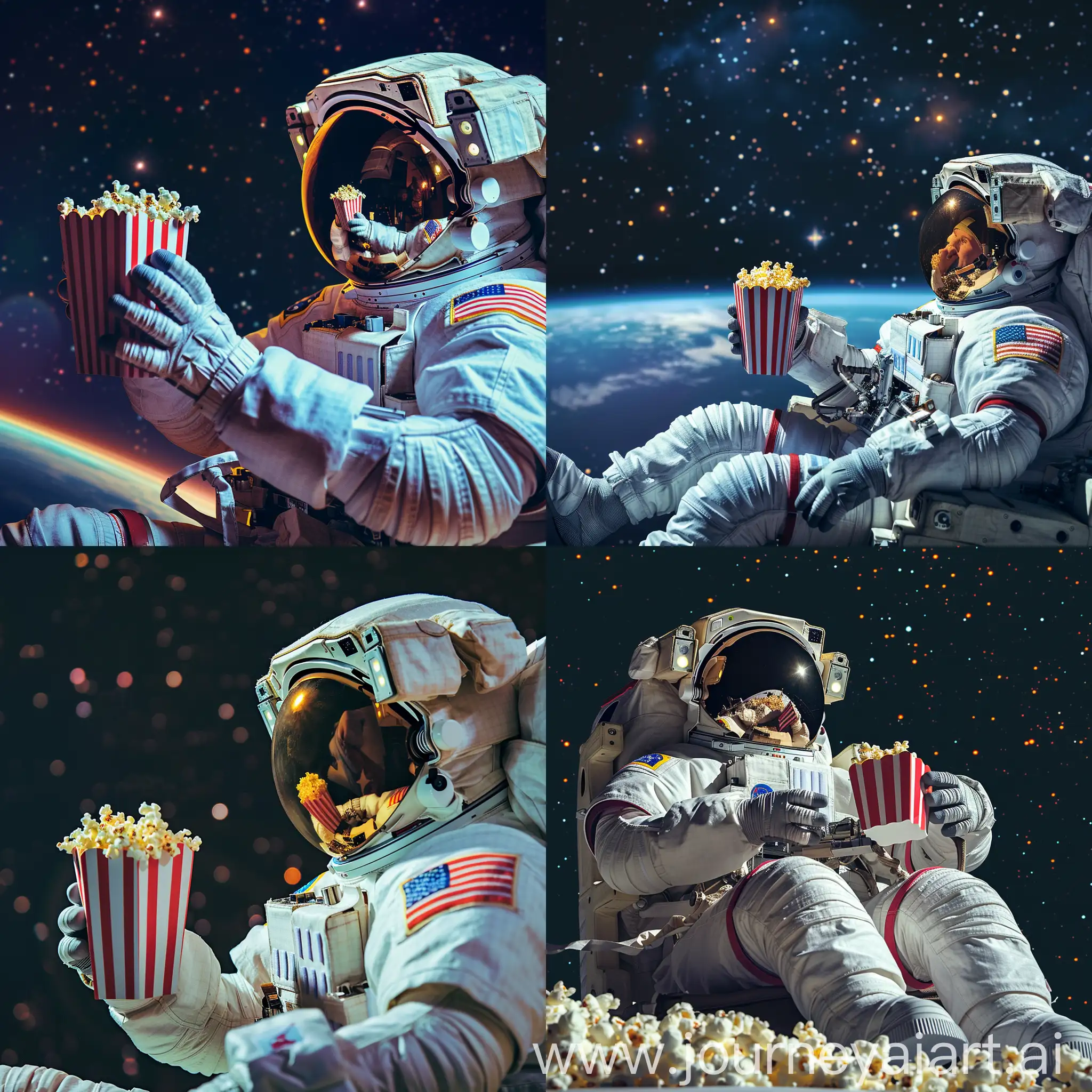 Astronaut-Enjoying-Movie-Night-in-Space-with-Popcorn