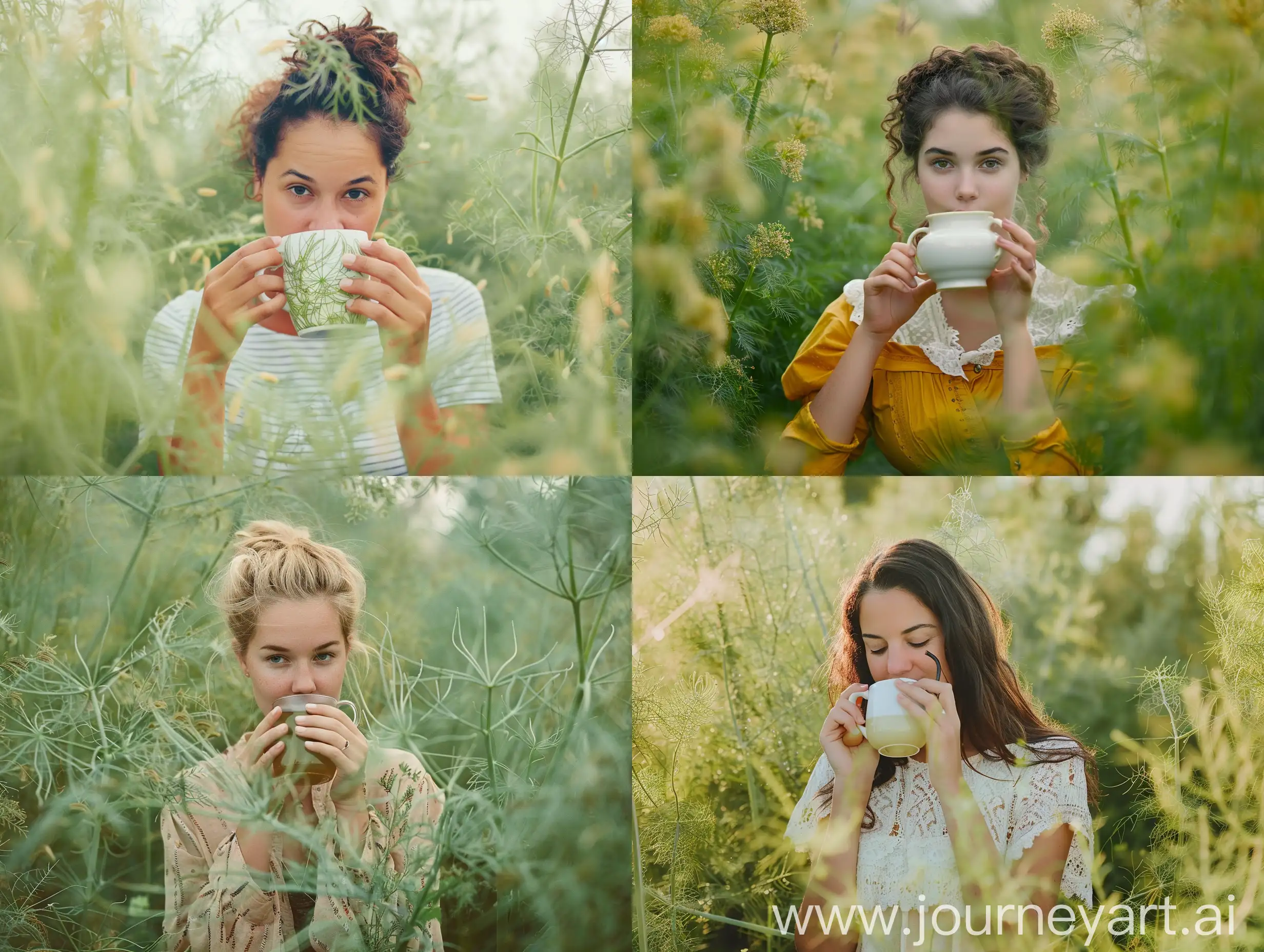 Woman-Enjoying-Fennel-Tea-Amidst-Serene-Fennel-Field