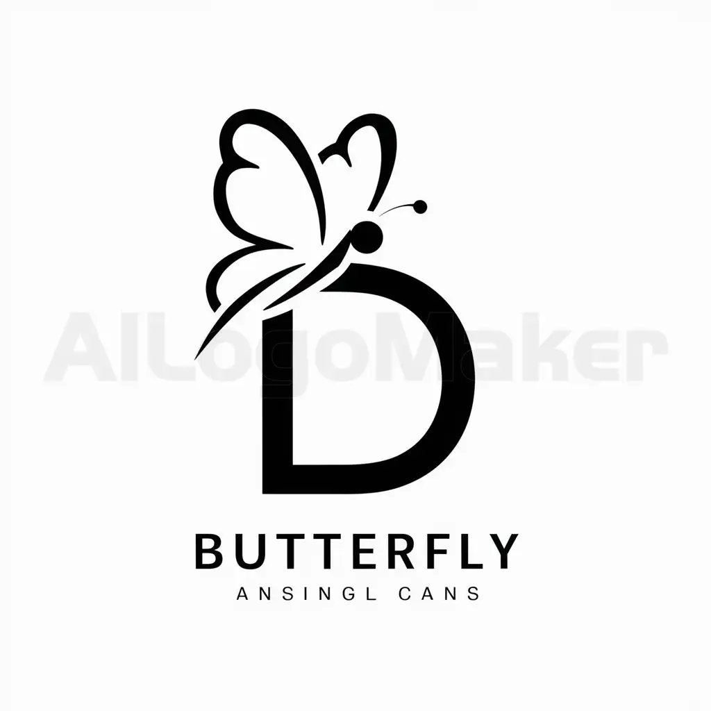 a logo design,with the text "D", main symbol:Butterfly mascot,Minimalistic,be used in Art industry,clear background