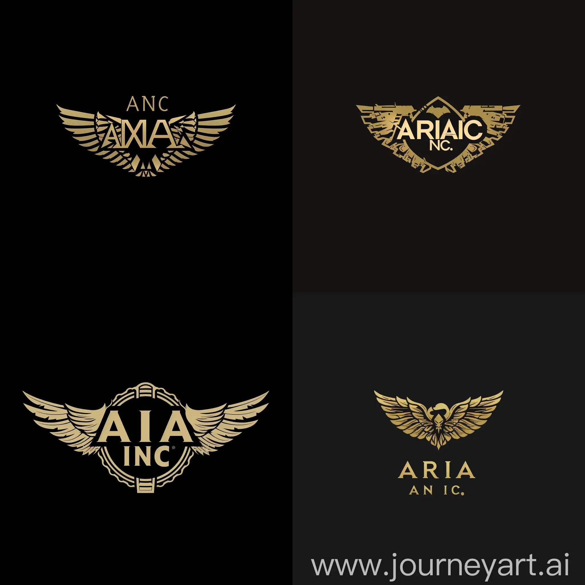 Generate a logo for a company named ARIA INC in military style name centered