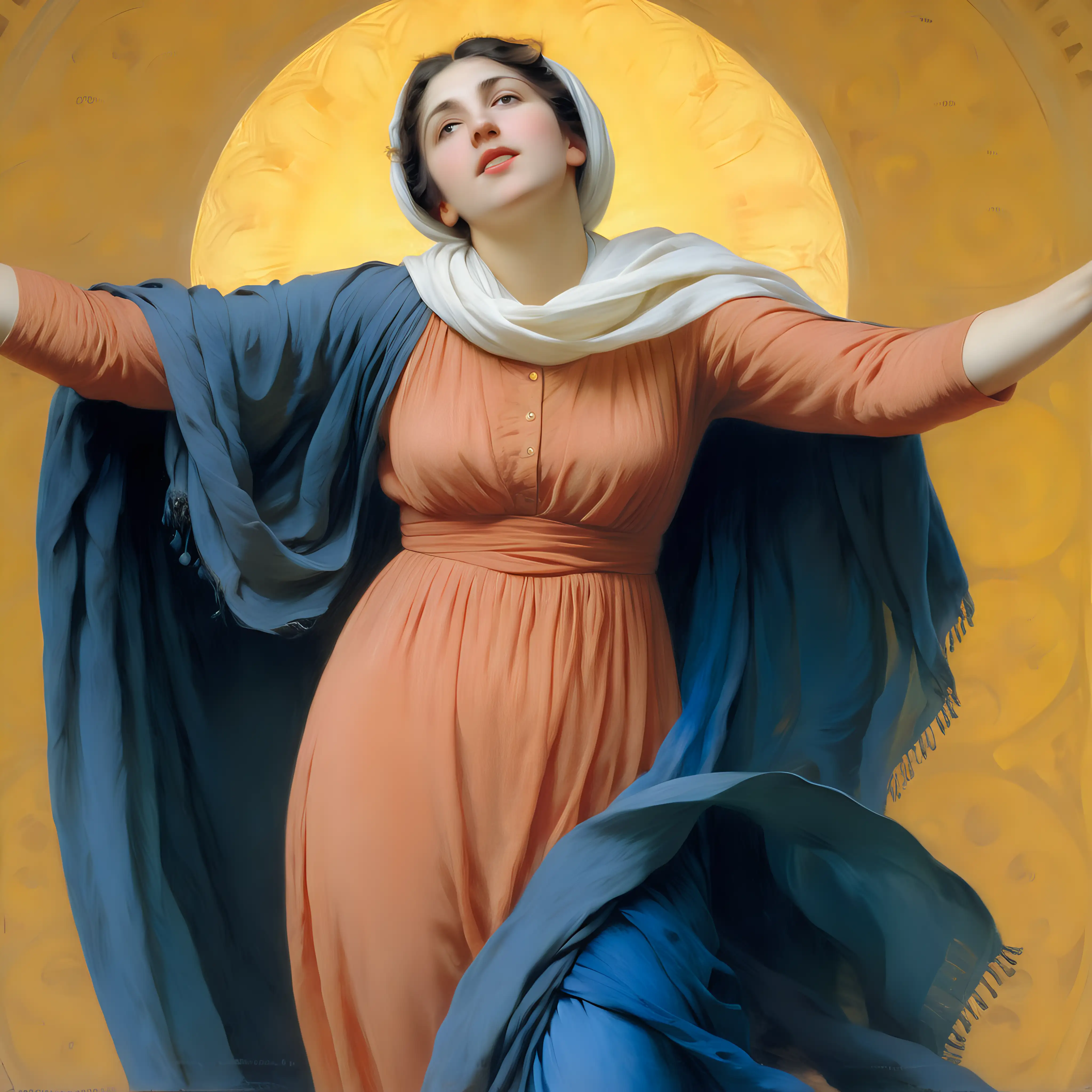 Serene Woman with White Scarf Looking to Heaven in Bouguereau Style