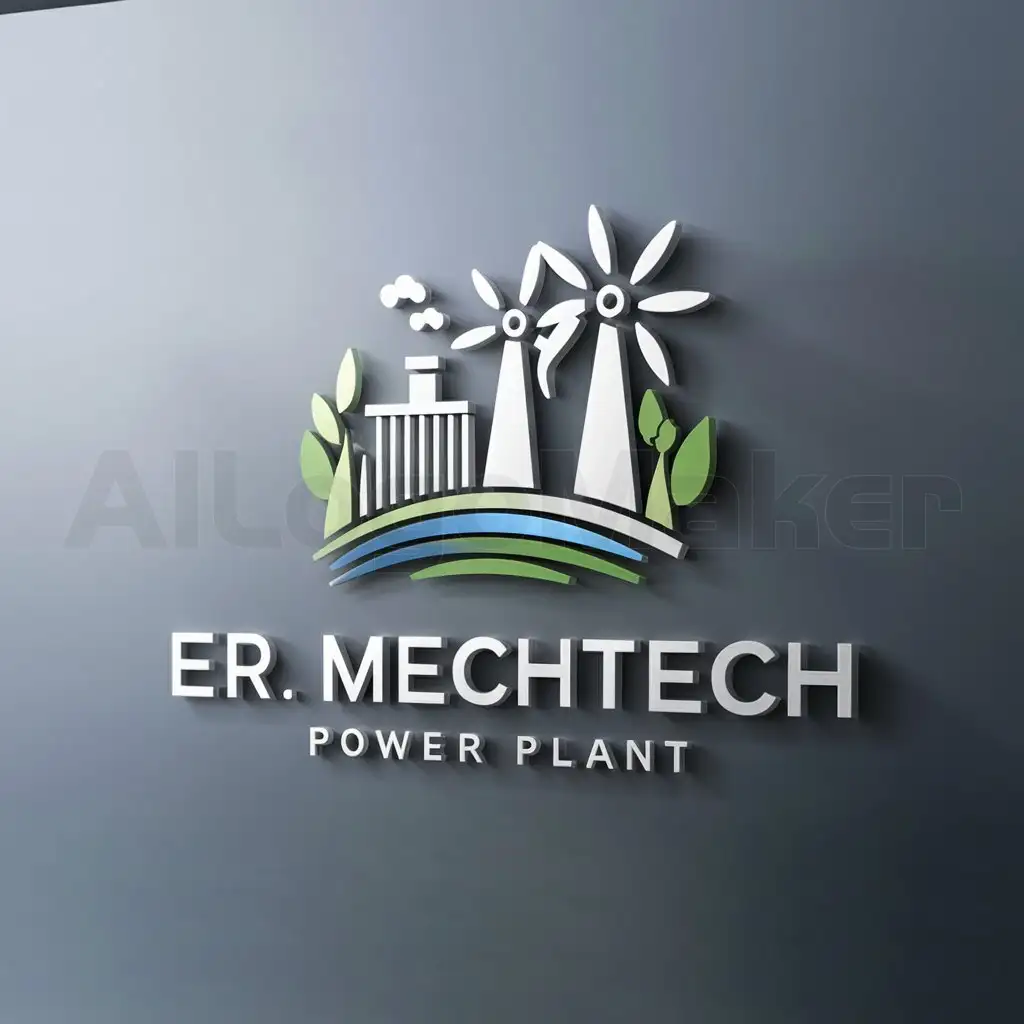 a logo design,with the text "Er. MechTech Power Plant", main symbol:POWER PLANT logo with Nature eco-friendly environment,Moderate,be used in Technology industry,clear background