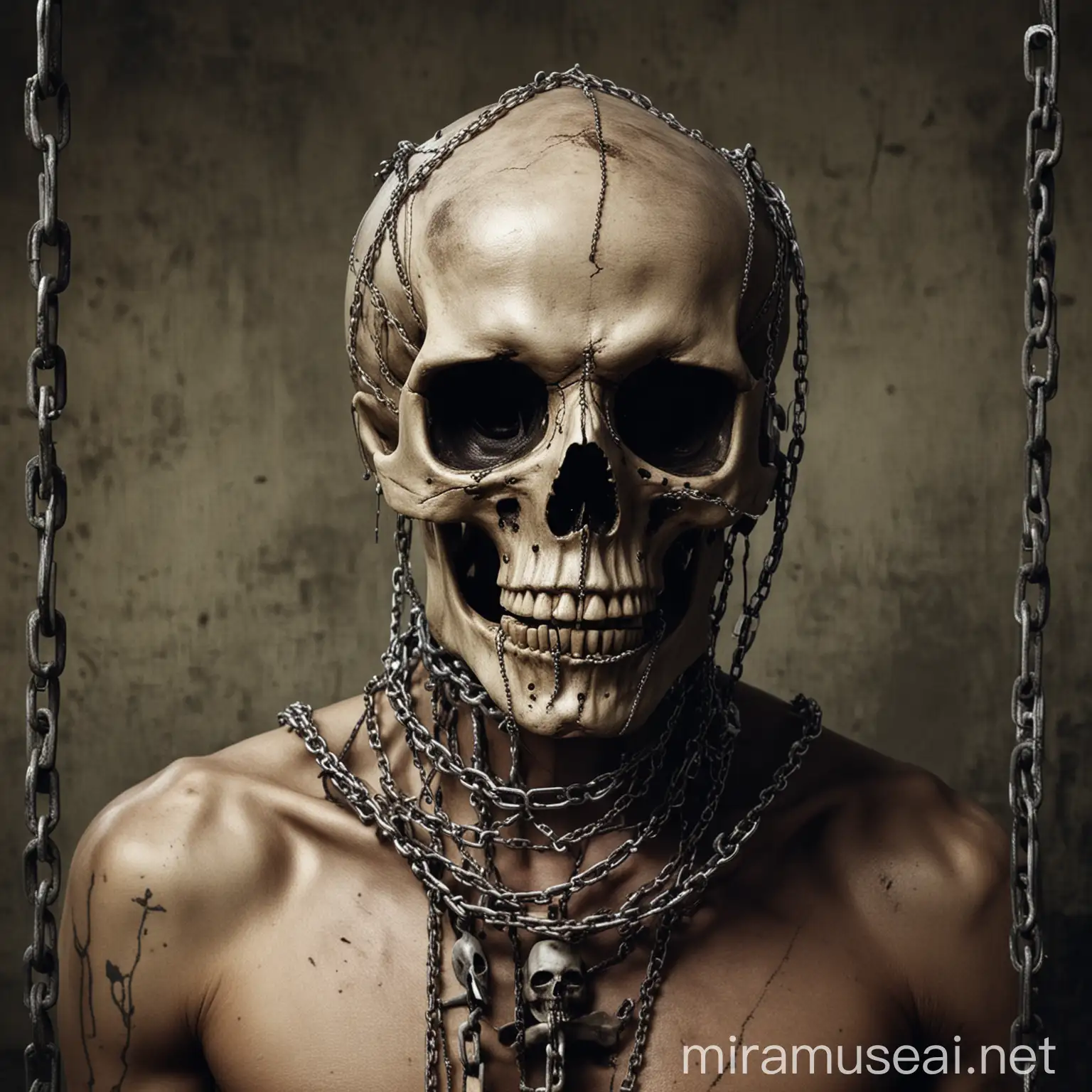 Skullhead Tied Up in Chains Artwork