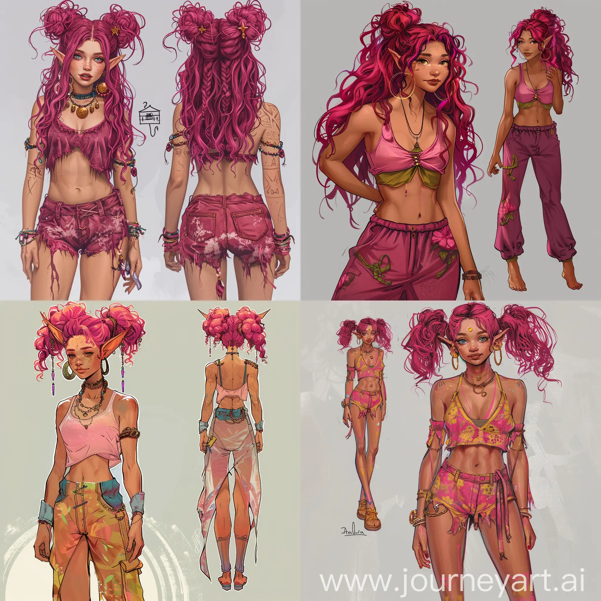 Anime-Style-Fae-Character-with-Puffy-Curly-Hair-in-Hippie-Attire-Enthusiastic-Programmer