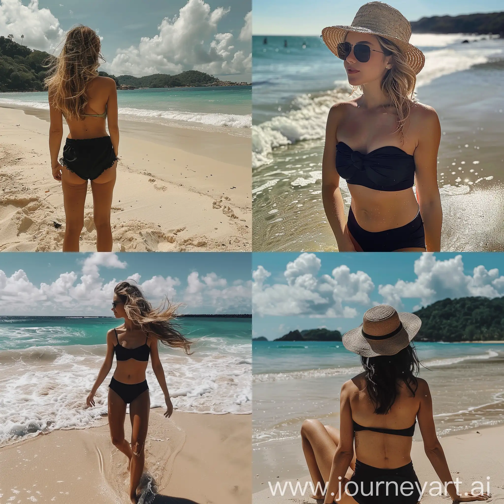 Young-Woman-Enjoying-a-Beach-Day-in-Stylish-Black-Outfit