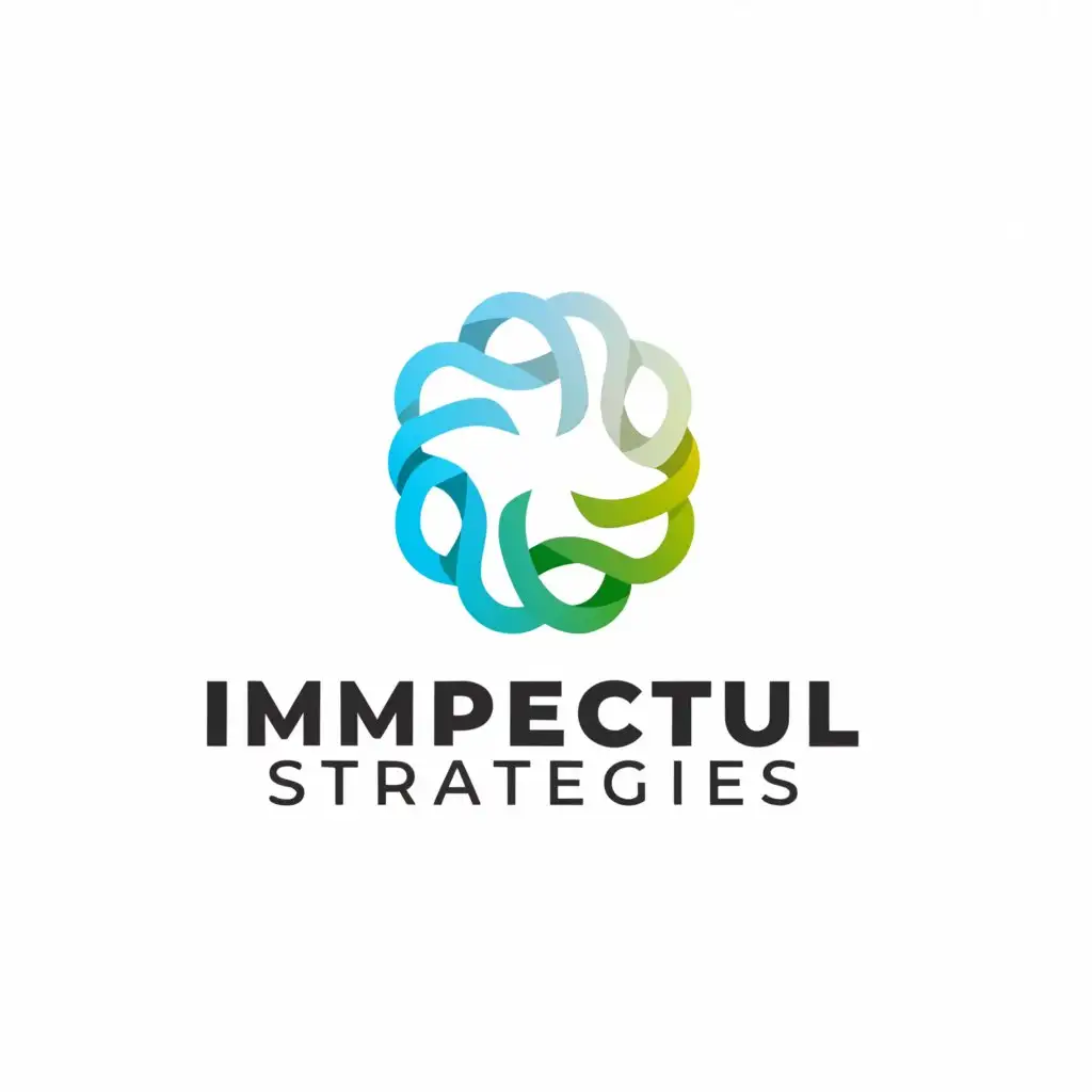 a logo design,with the text "Impactful Strategies", main symbol:dynamic abstract shapes, progressive arrow, interlocking circles, blue and green palette,Moderate,clear background