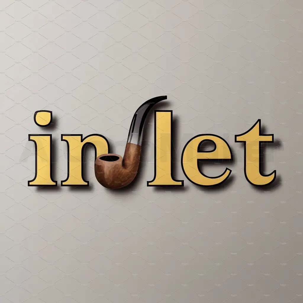 a logo design,with the text "Inlet", main symbol:Integrate a tobacco pipe in the letter 'Inlet', yellow and black colors, ,Moderate,be used in 0 industry,clear background