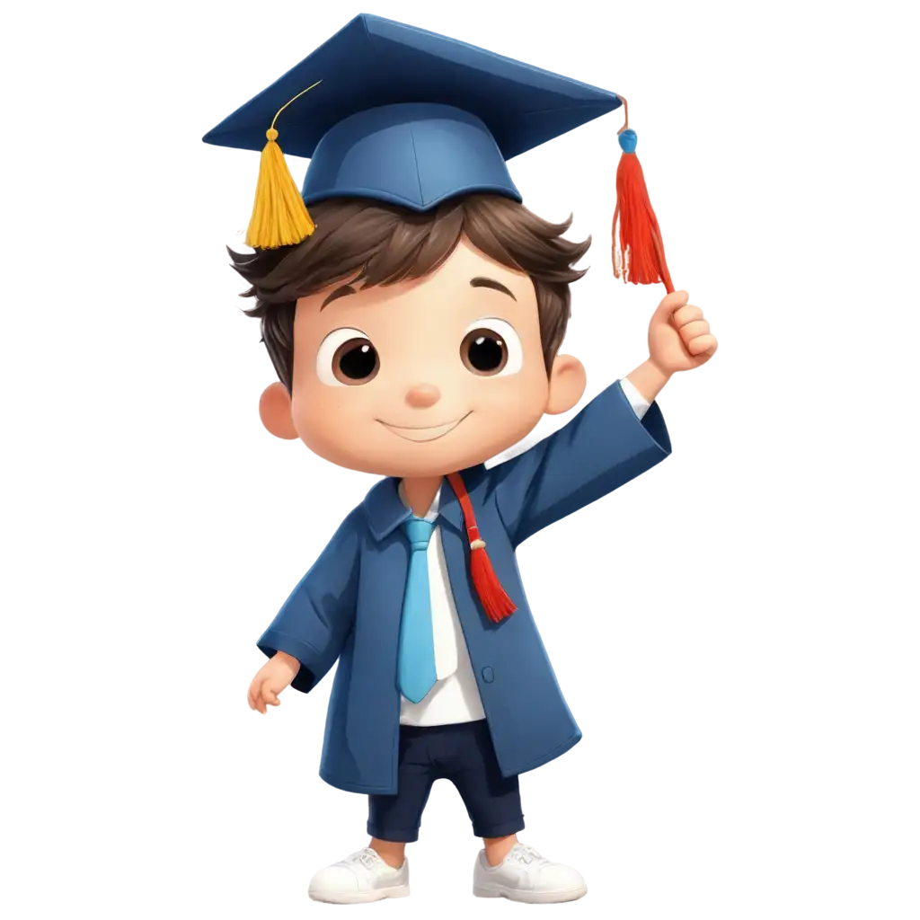 cartoon cute kindergarten boy using graduation hat