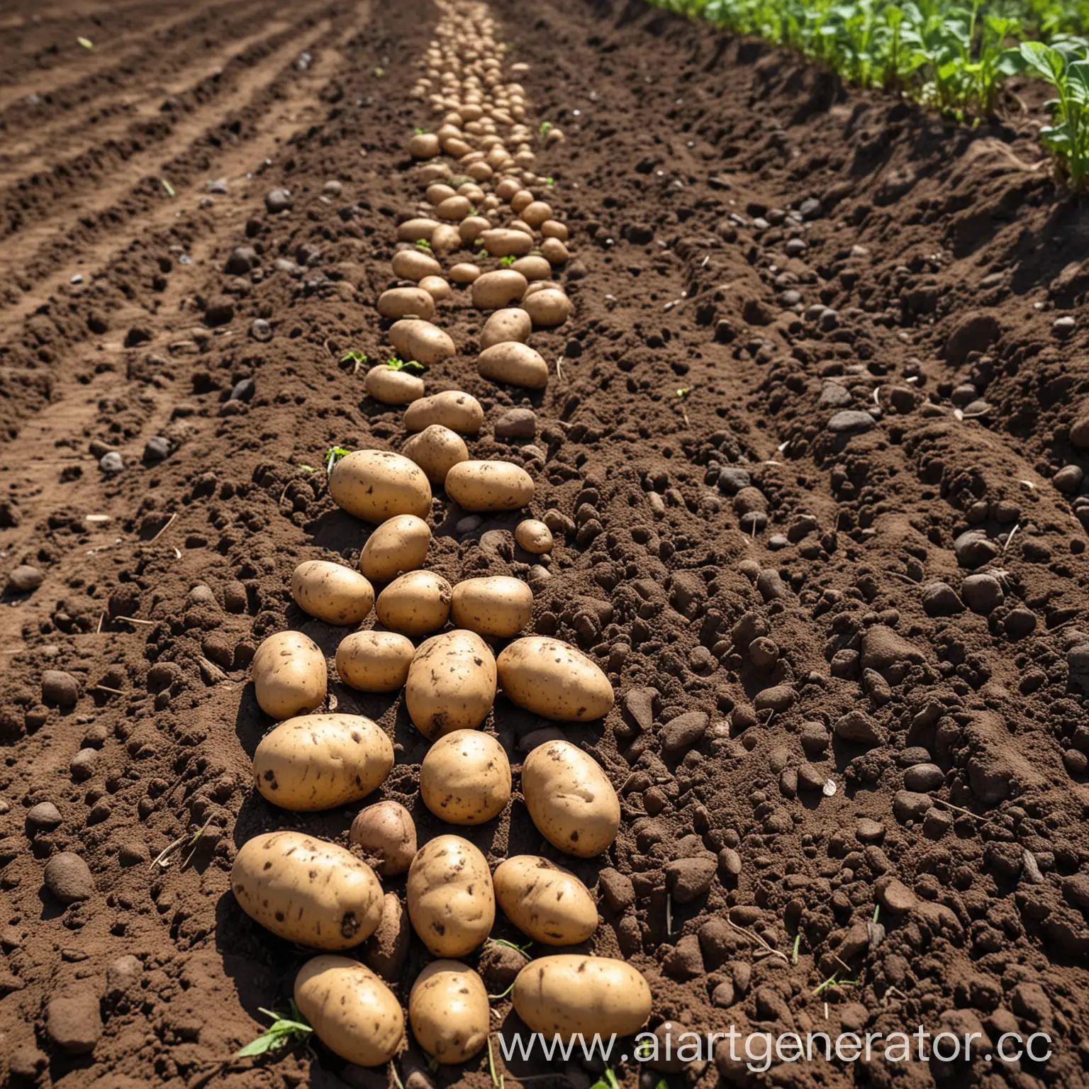 картошка фри растет из земли на поле
