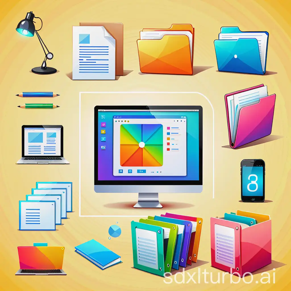 Digital-Archive-Illustration-of-Files-and-Folders-on-a-Computer-Canvas