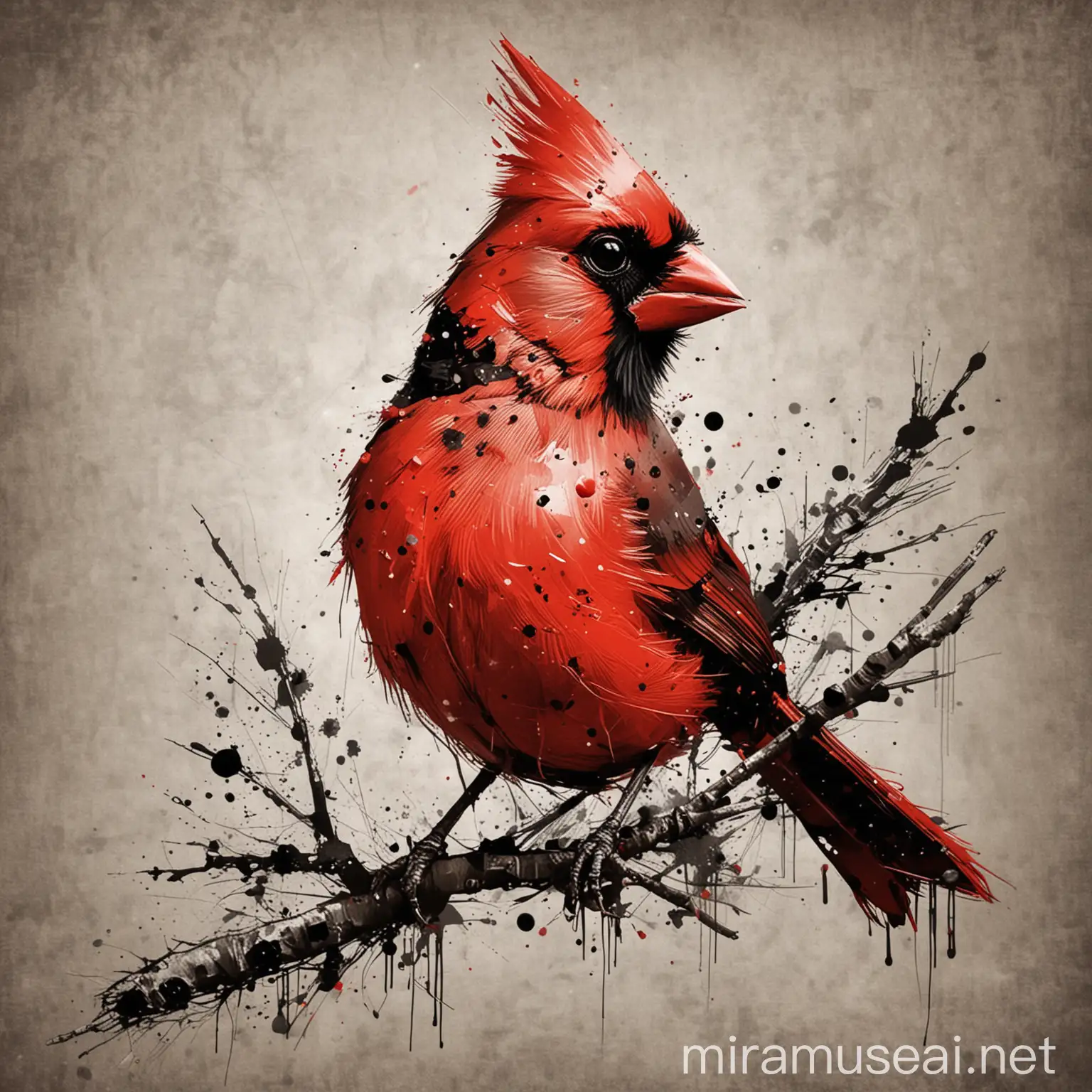 Trash Polka Style Cardinal Bird Art