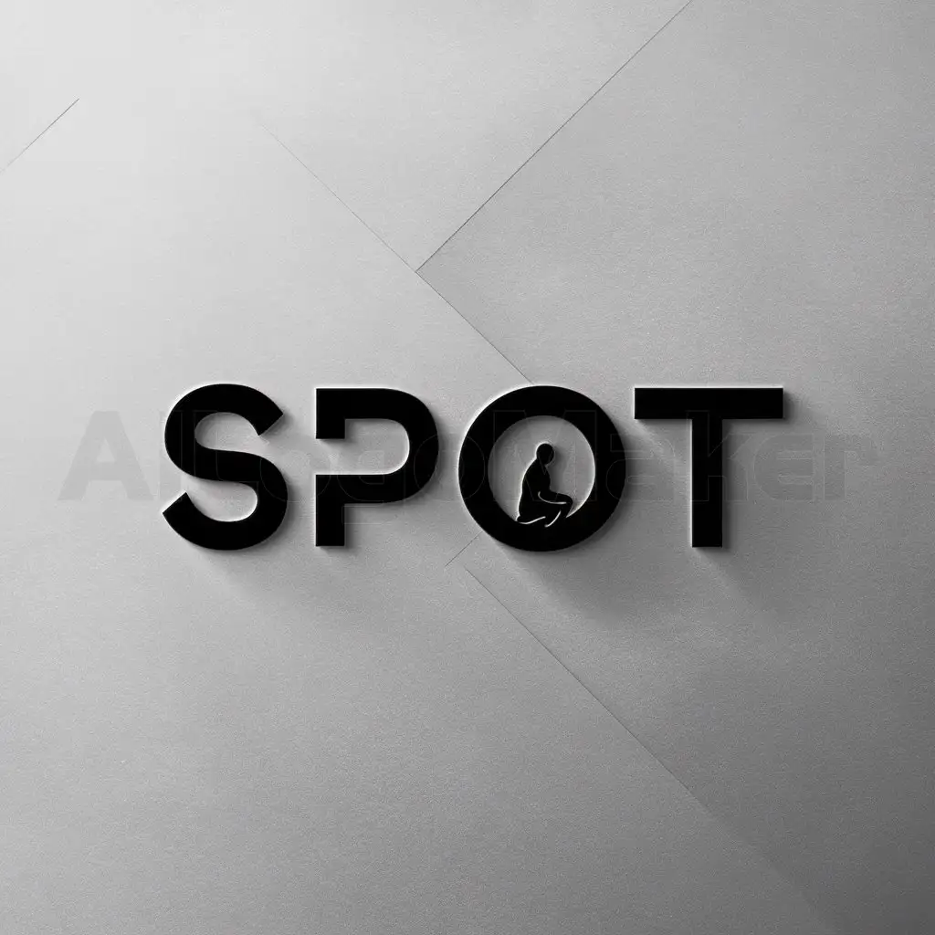 a logo design,with the text "SPOT", main symbol:letters, black background, and let the letter T be in the form of a cross, and in the letter O form a kneeling person in small size only the silhouette, use impact as font,Minimalistic,be used in Religious industry,clear background