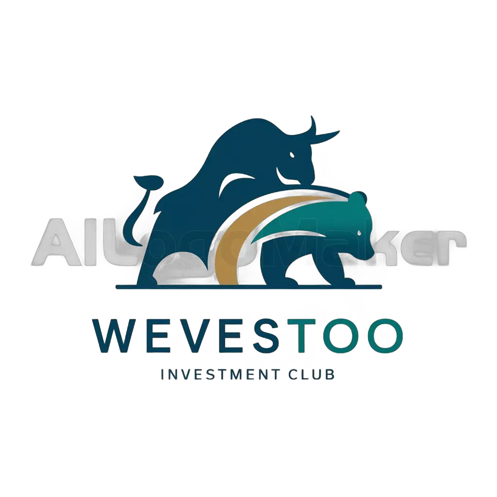 a logo design,with the text "WeVestToo", main symbol: Design a logo for an investment club named "WeVestToo." The logo should incorporate a bull and a bear, symbolizing the stock market's ups and downs. Use a color palette inspired by the provided image, incorporating shades of blue, green, and perhaps a touch of gold for a sense of prosperity. The overall style should be modern, professional, and trustworthy.

(Since the input is in English already, there is no need to translate it.),Moderate,be used in Finance industry,clear background