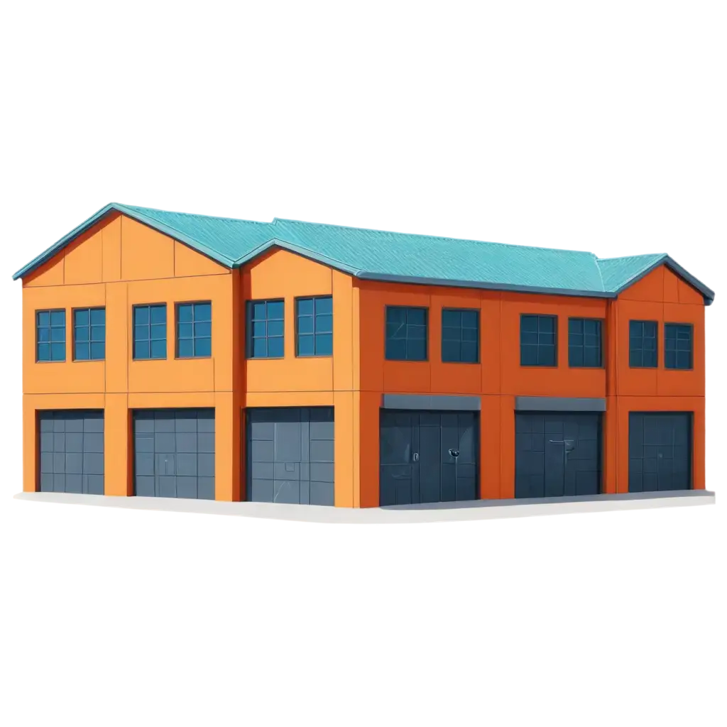 warehouse building in cartoon style from front view full