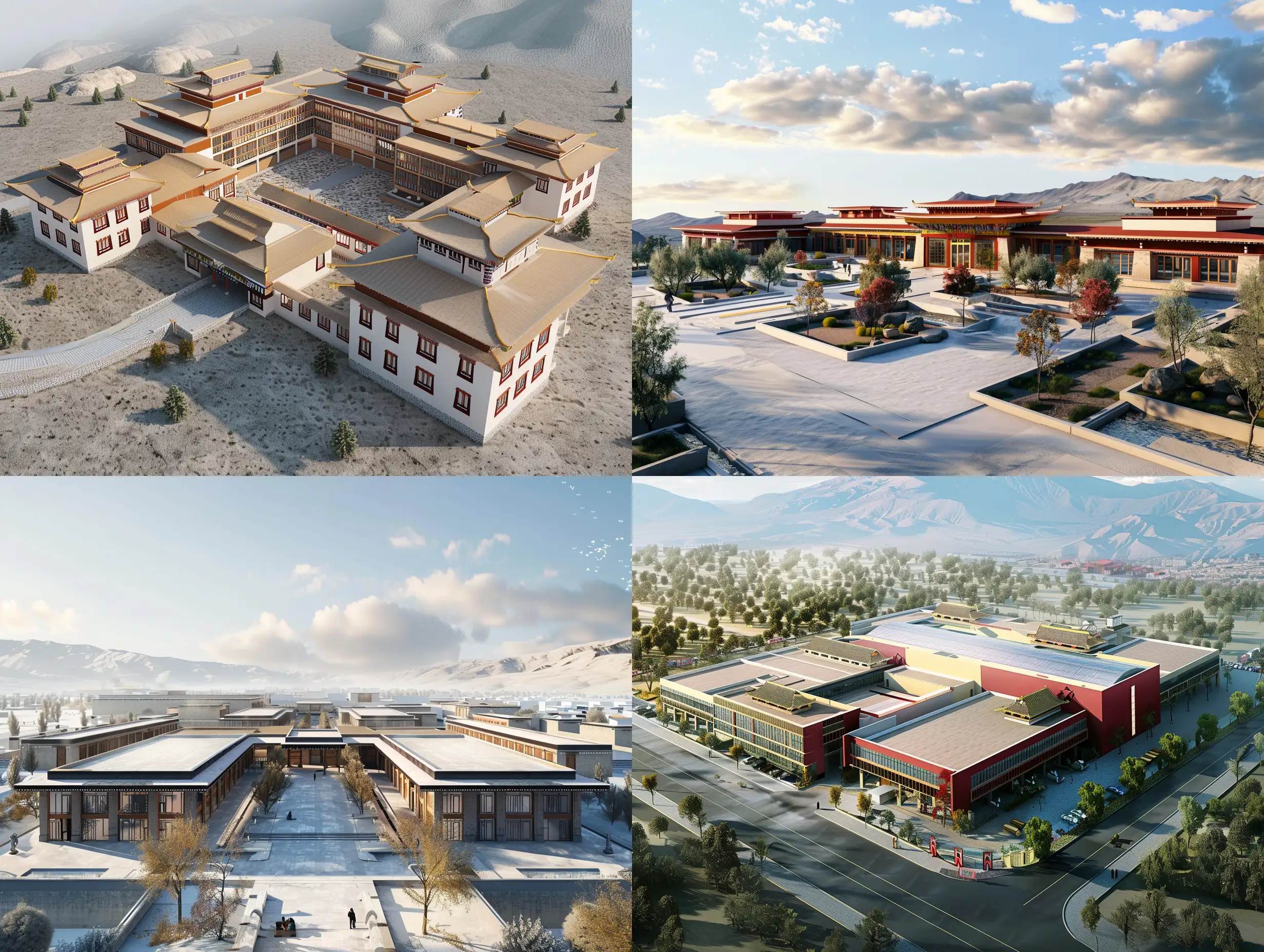 藏族建筑，商业建筑，写实，大建筑，高清，无破碎，平屋顶，人视图
