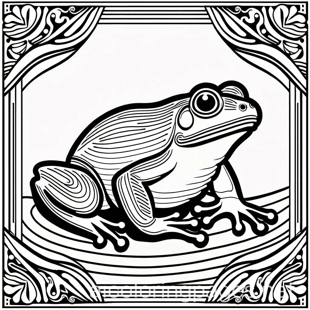 intricate frog
, Coloring Page, black and white, line art, white background, Simplicity, Ample White Space. The background of the coloring page is plain white to make it easy for young children to color within the lines. The outlines of all the subjects are easy to distinguish, making it simple for kids to color without too much difficulty