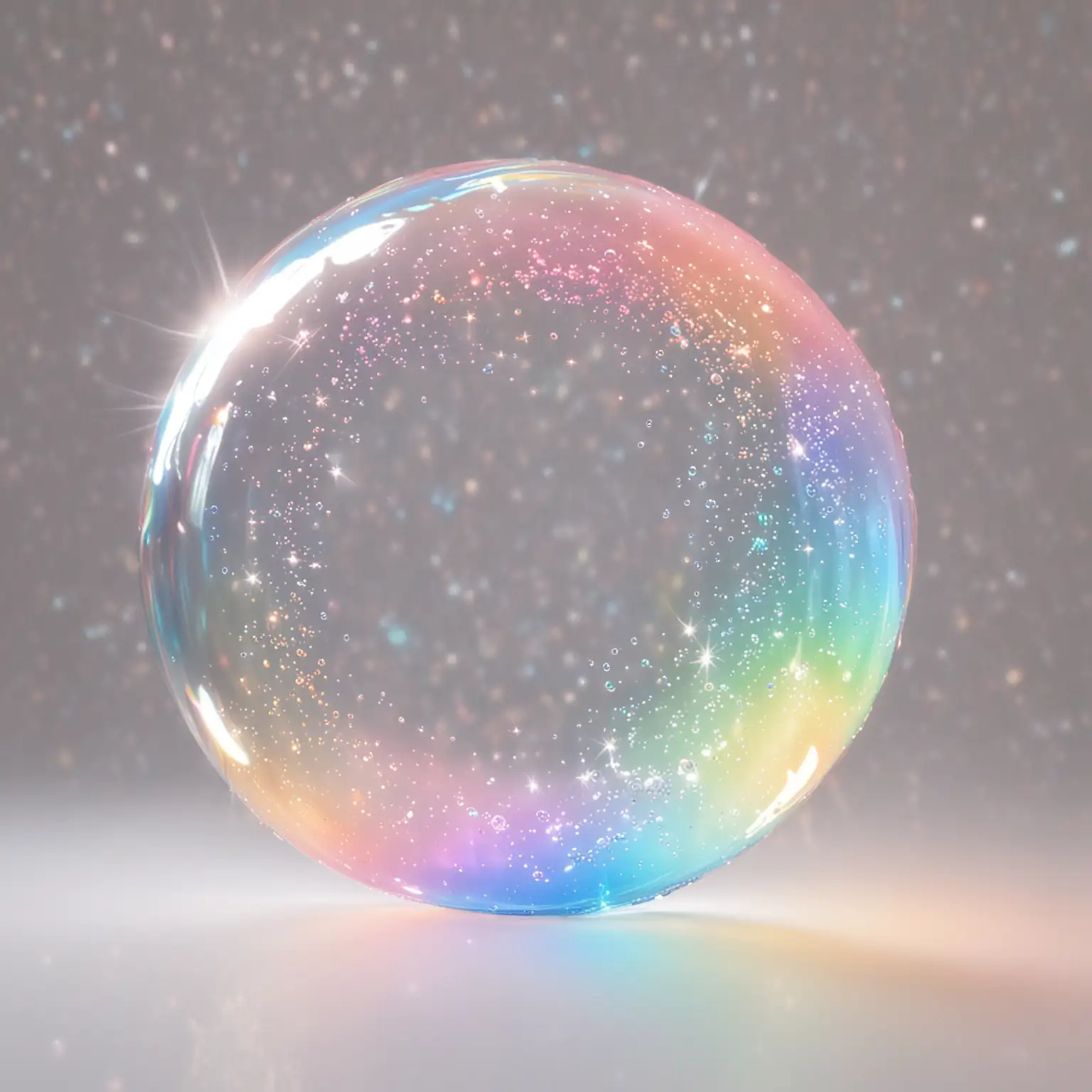 pastel rainbow sparkly bubble, radiating sparkles and bright white and rainbow light