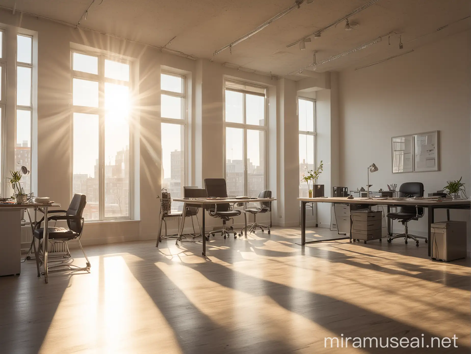 Bright Sunlit Office Room with Modern Interior Design