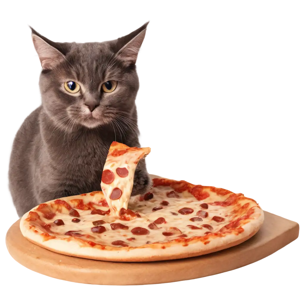 cat eating pizza