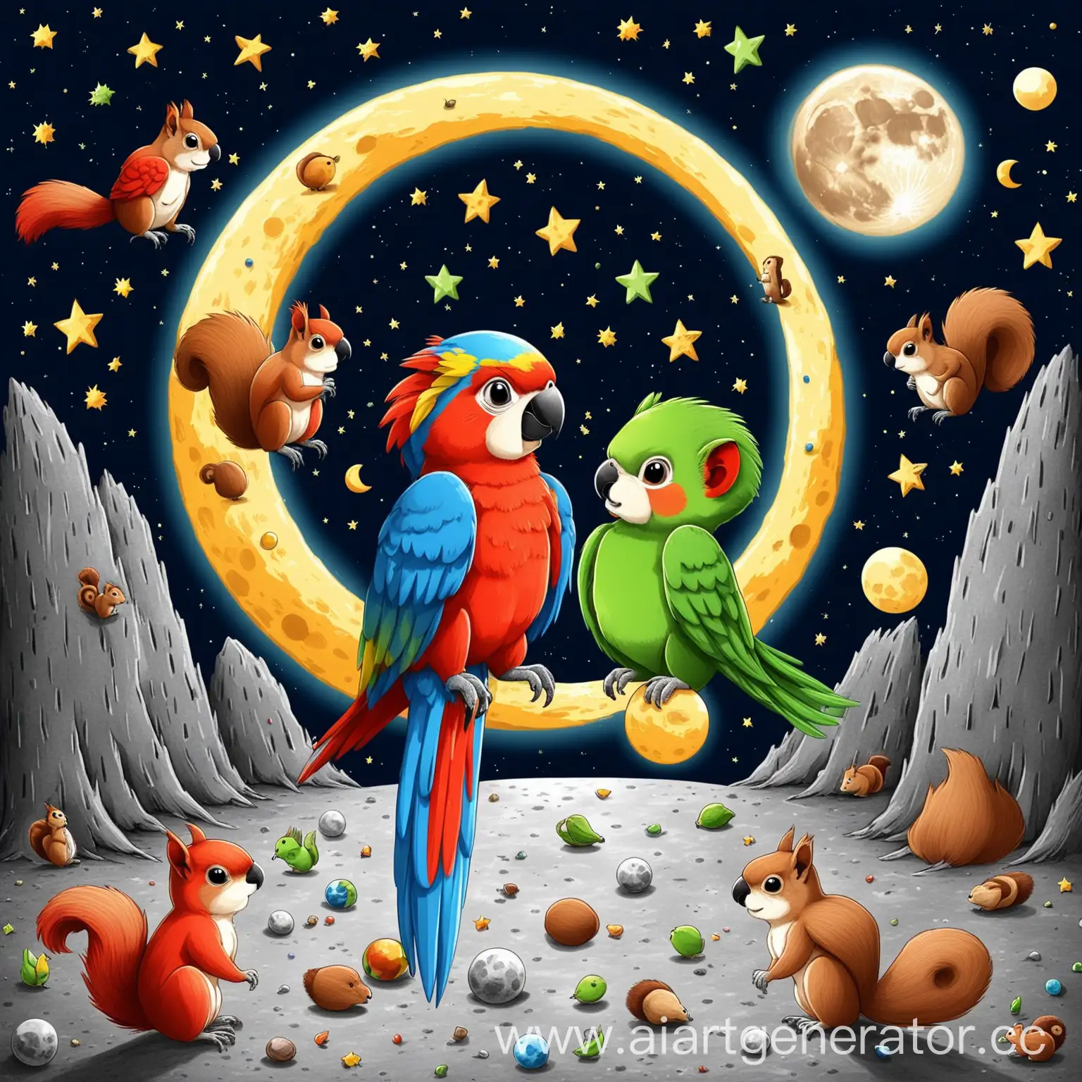 Colorful-Parrot-and-Curious-Squirrel-Exploring-the-Moons-Surface