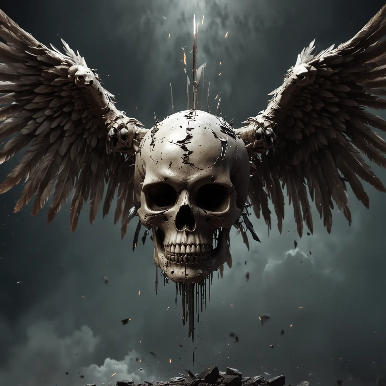 Skull with Weapon Wings Dark Fantasy Artwork in 4K Resolution