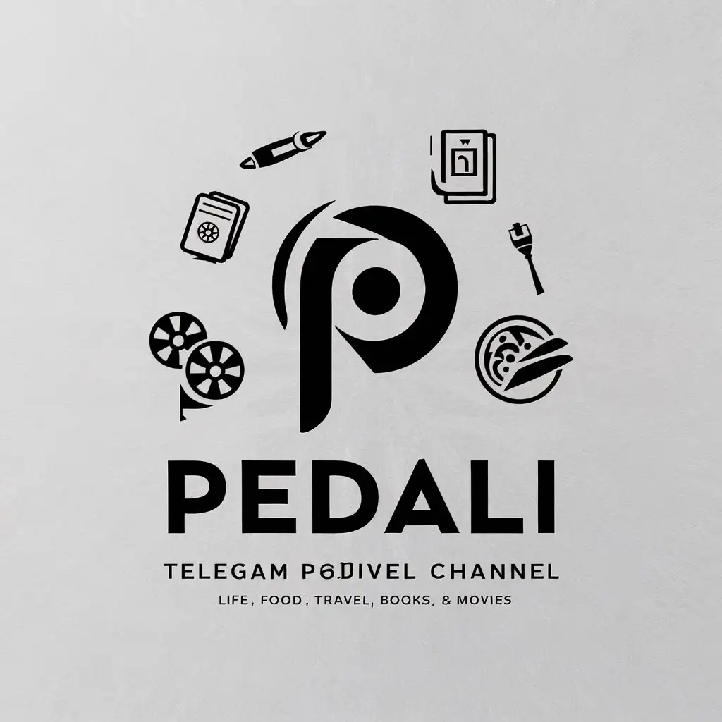 Логотип для телеграмм канала о жизни, еде, путешествиях, книга, кино по названию PeDaLi
